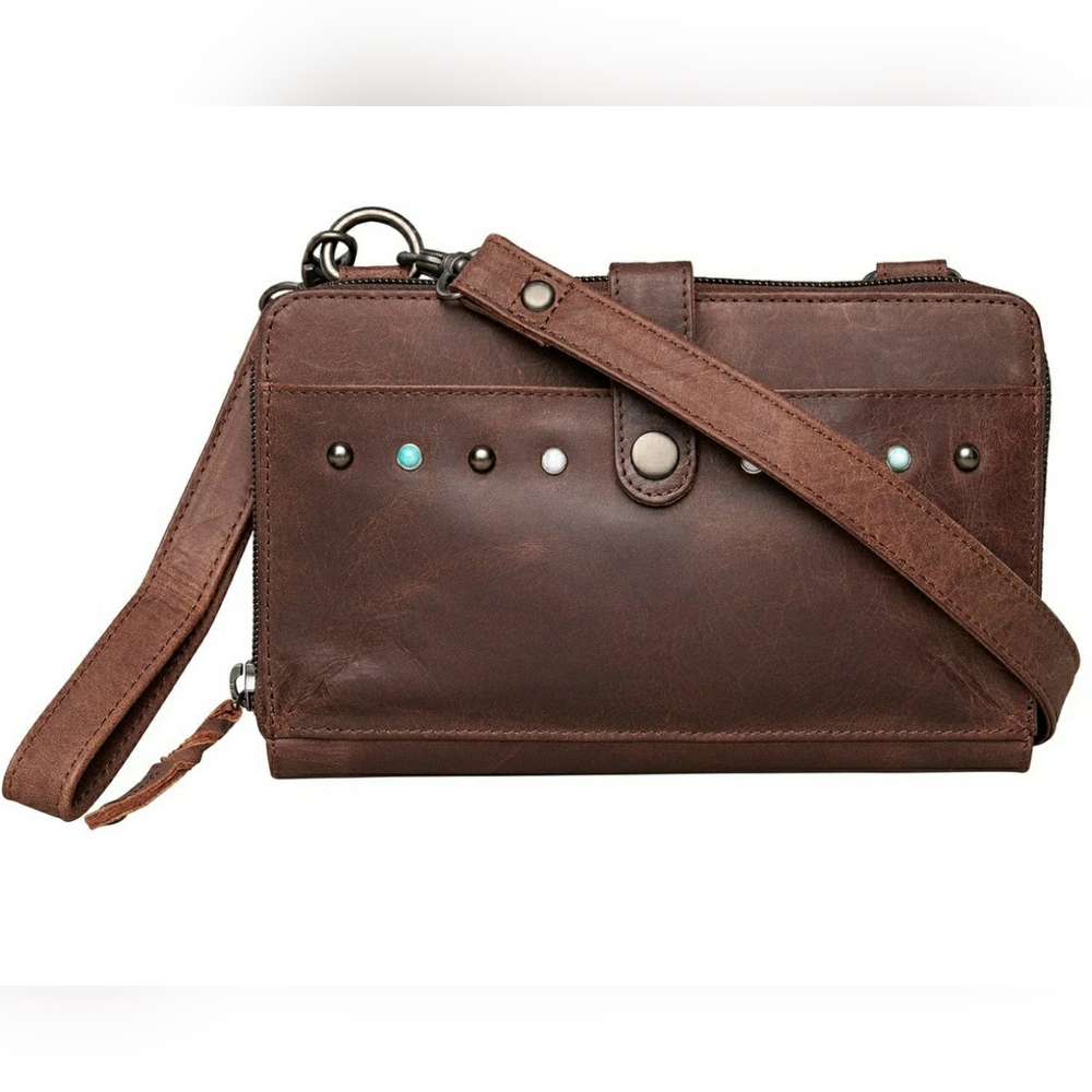 Leather Concealed Carry Extra Small Crossbody Organizer NWT Mahogany Dark Brown